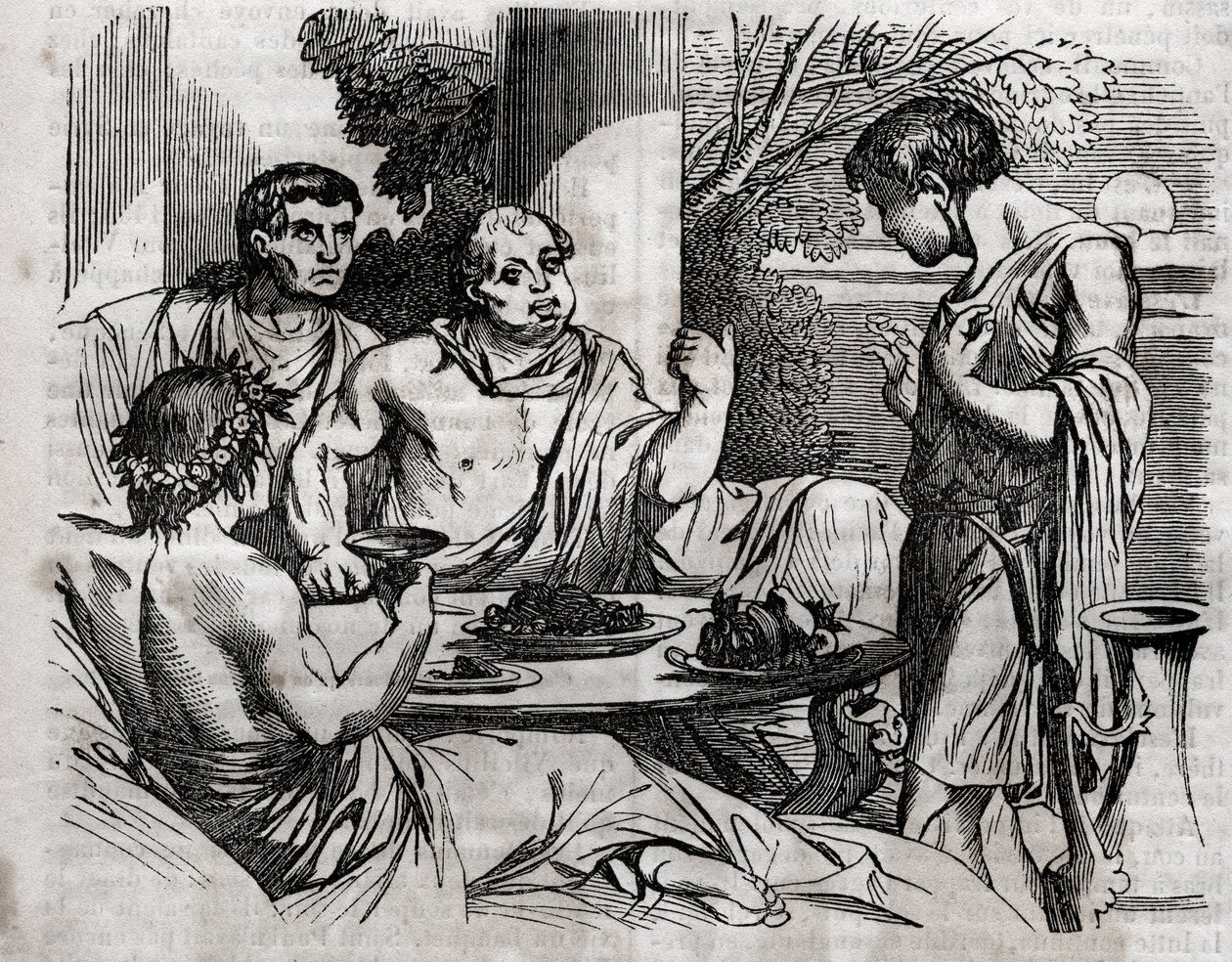 Escena de banquete al aire libre - Vitelio (Aulo Vitelio Germánico Emperador Augusto) emperador romano (15-69) dando un banquete - grabado en “La Salud Universal - Guía Médica para Familias” 1852. de Unknown artist