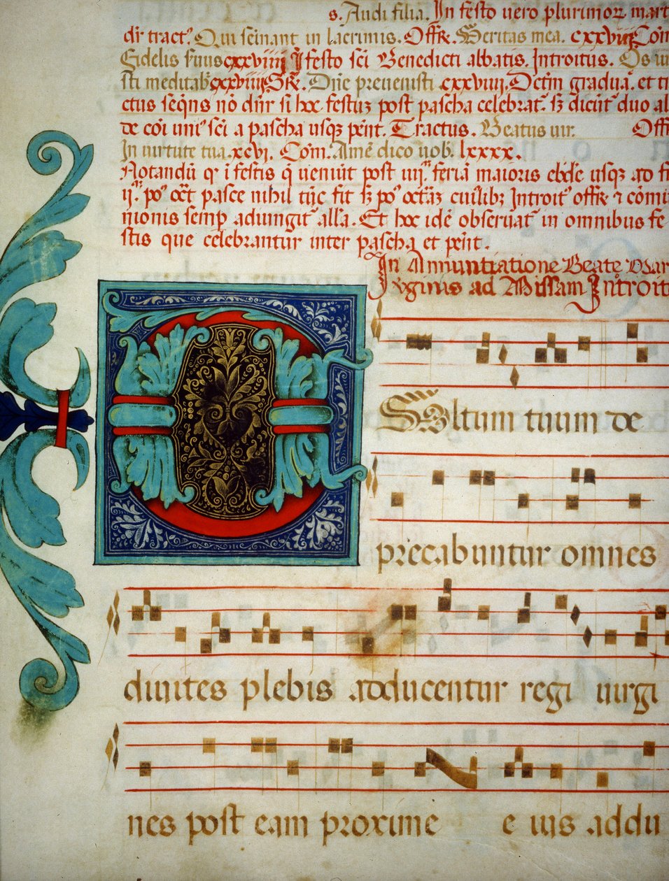 Página iluminada con un códice de cantos gregorianos de Unknown artist