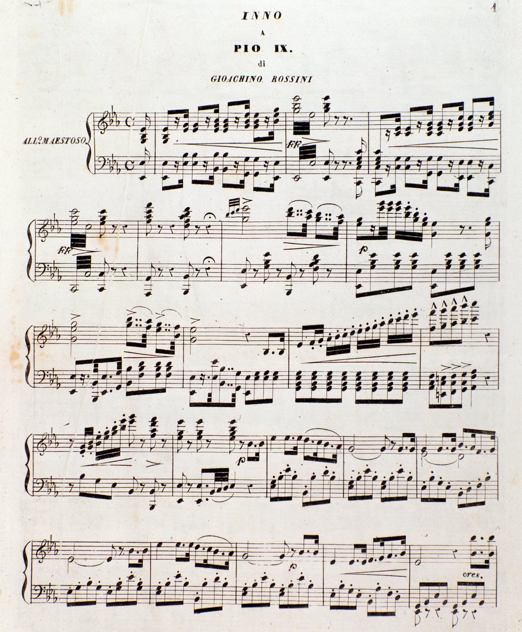 Página de la partitura del himno popular para Pío IX de Gioacchino Rossini de Unknown artist