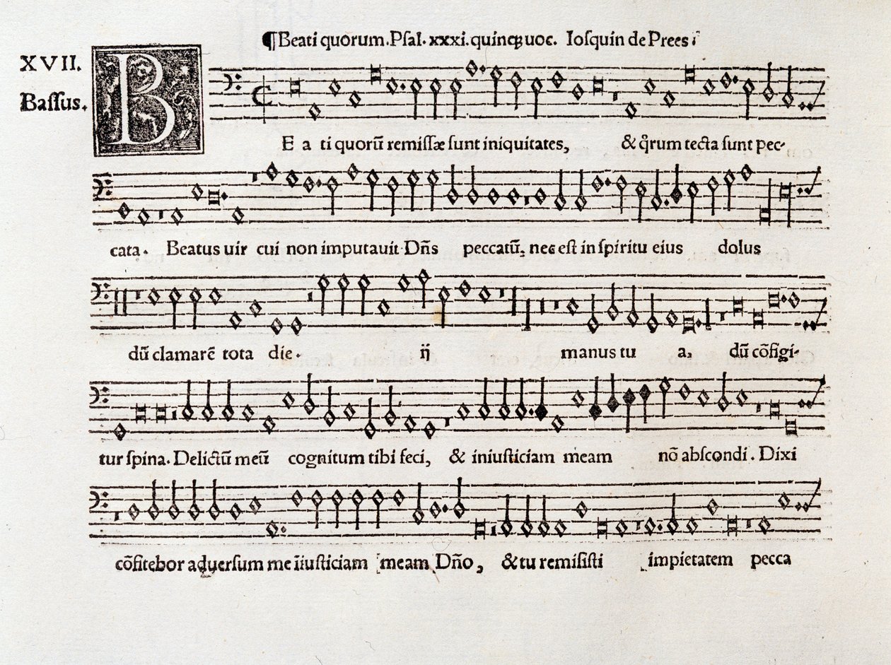 Página de partitura musical de Beati quorum psalm XIII de Willaert (1538) de Unknown artist