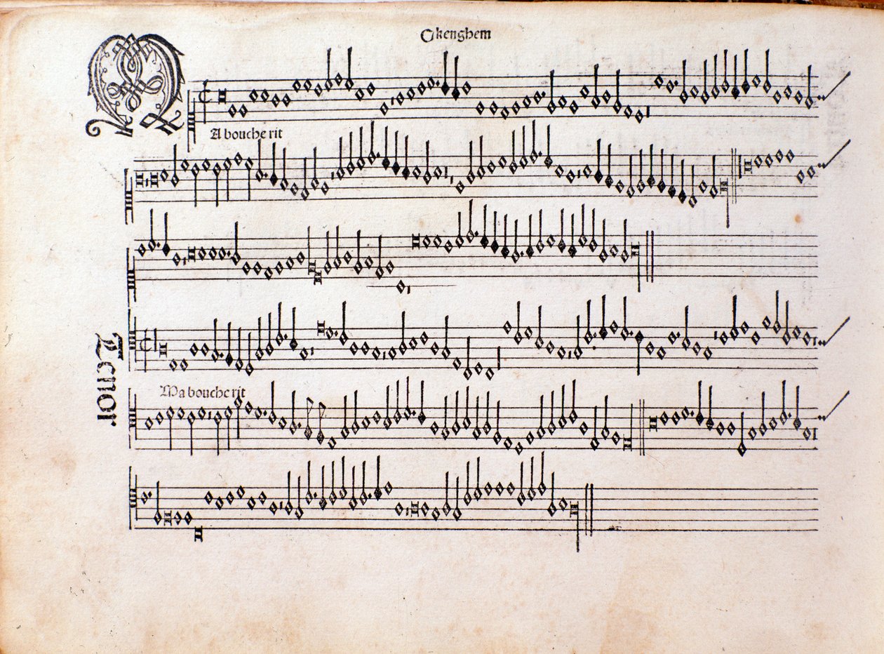 Página de la partitura de Harmonice Musices Odhecaton de Ottaviano Petrucci (1501) de Unknown artist