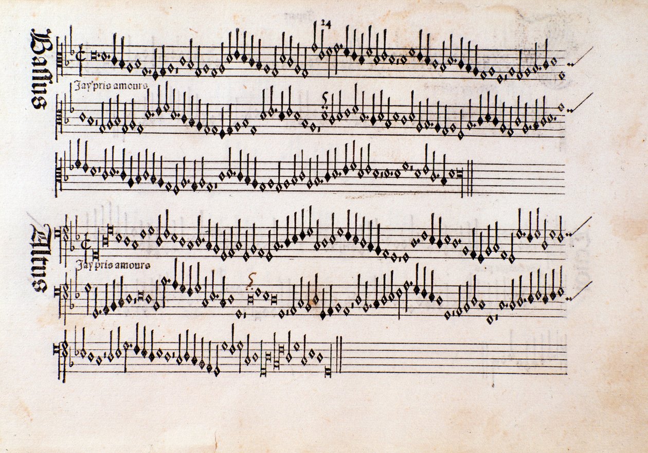 Página de la partitura de Harmonice Musices Odhecaton de Ottaviano Petrucci (1501) de Unknown artist