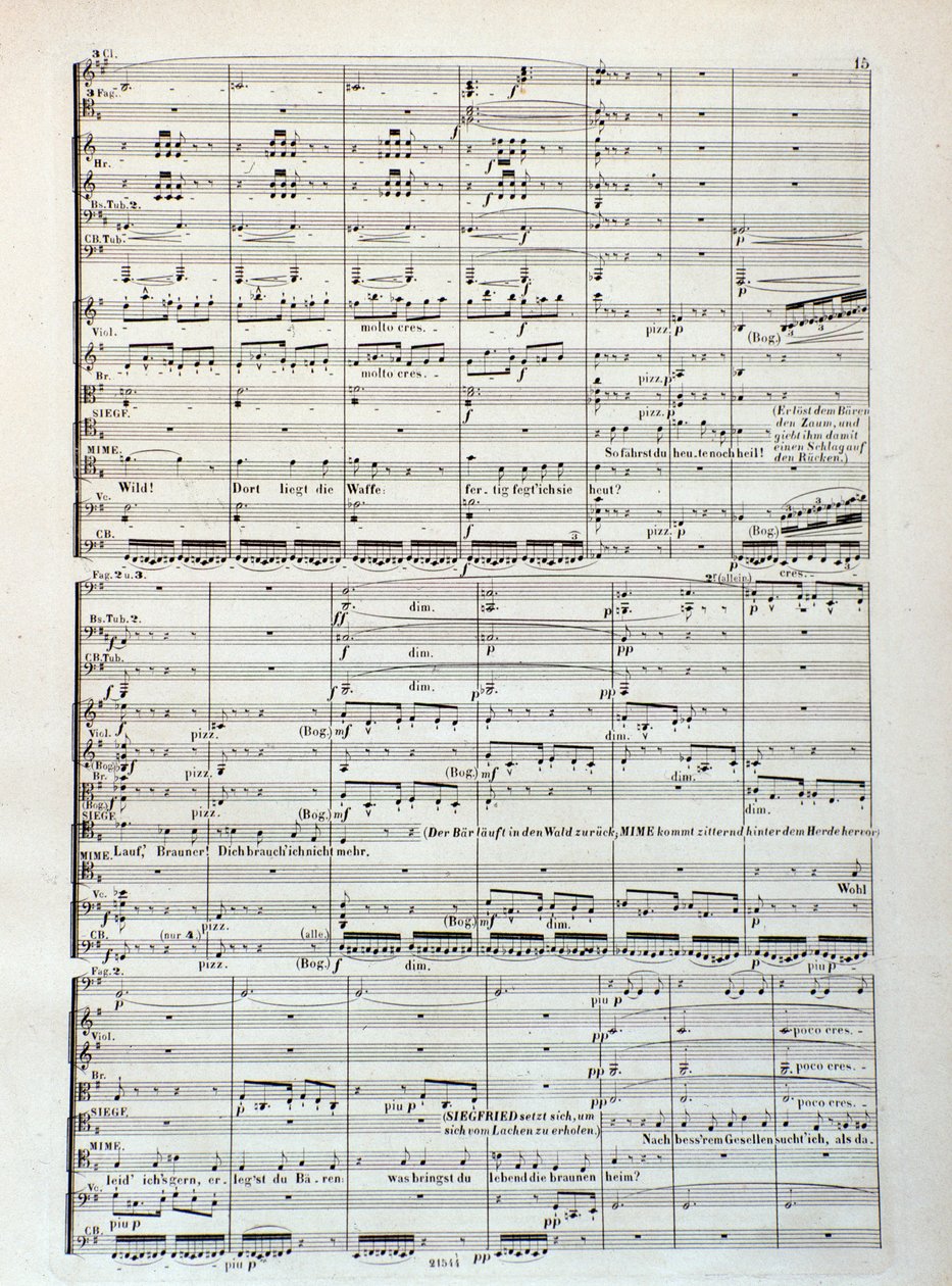 Página de la partitura de Siegfried, ópera de Wagner de Unknown artist