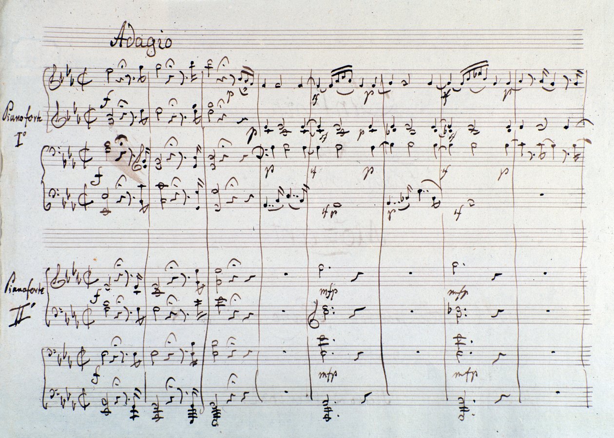 Página de la sinfonía reducida a dos pianos y ocho manos de Die Zauberflöte, ópera de Mozart, versión de Lichtenthal (siglo XIX) de Unknown artist