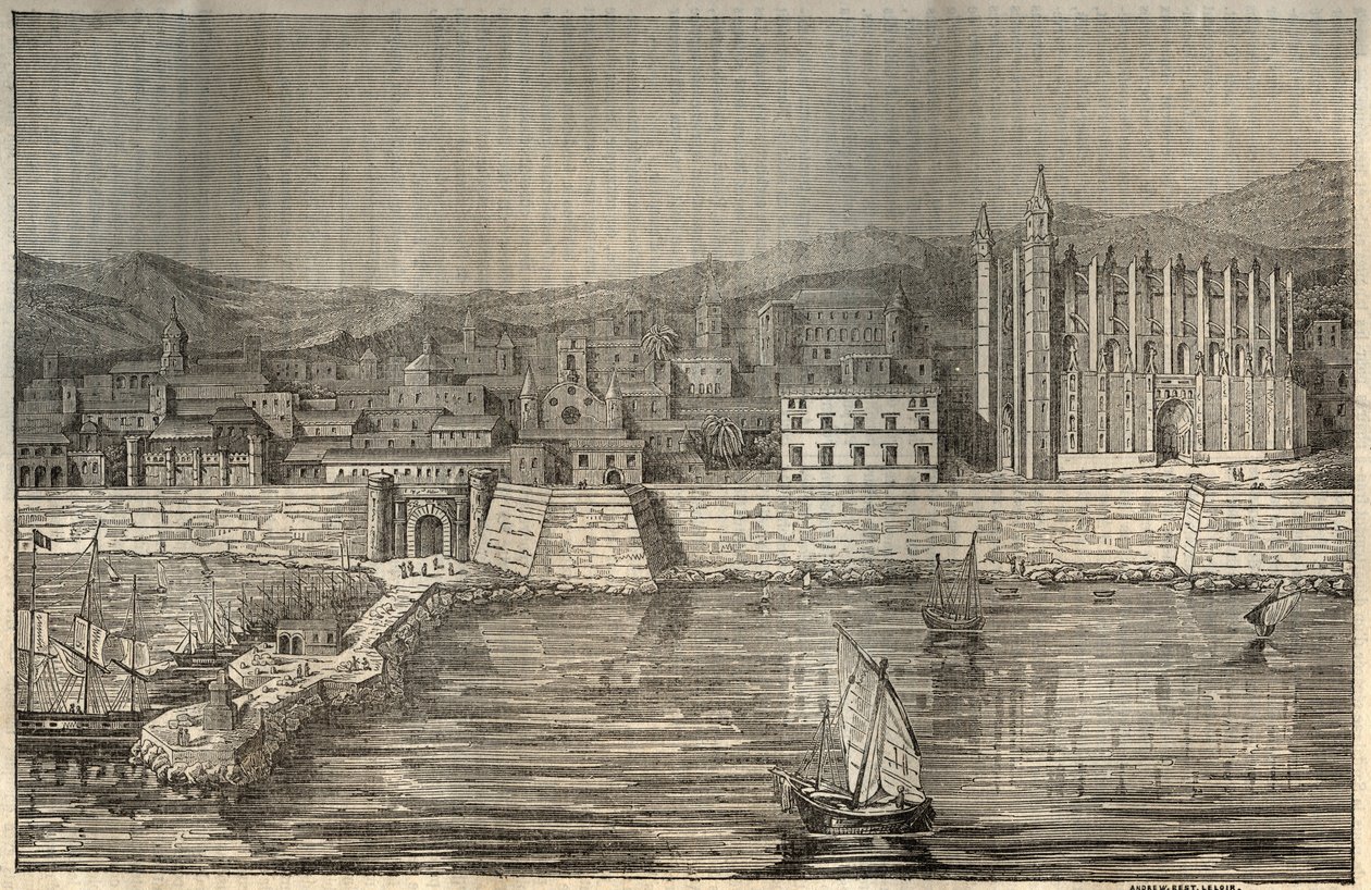 Palma de Mallorca, Mallorca (Mallorca), Islas Baleares - grabado 1837 de Unknown artist
