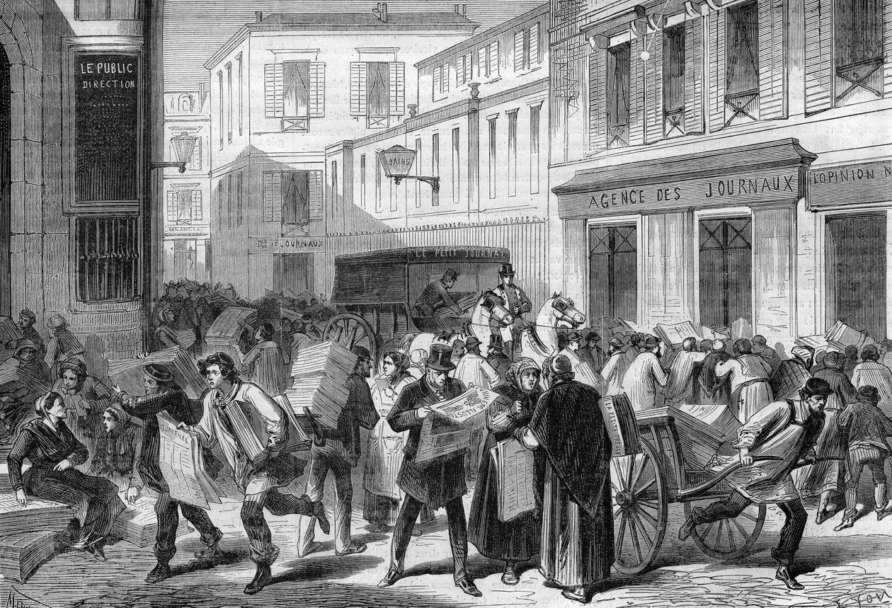 París 1869: la sala de periódicos, rue du croissant. de Unknown artist