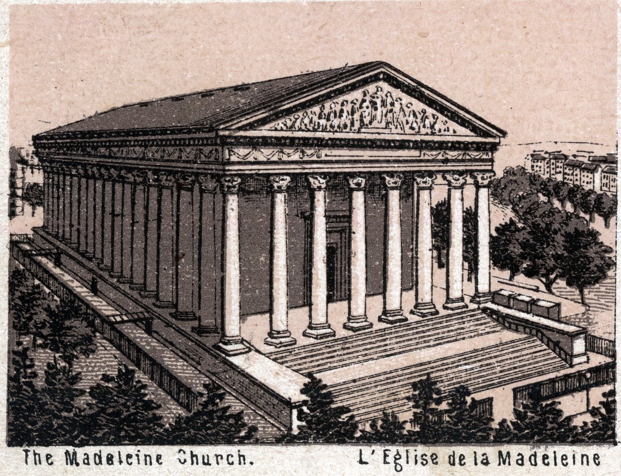 París, Francia: vista de la Iglesia de la Madeleine. en "El mundo ilustra 168 vistas" Sin fecha (finales del siglo XIX) de Unknown artist