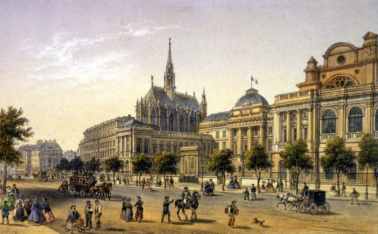París: vista del Palacio de Justicia, grabado primera mitad del siglo XIX de Unknown artist