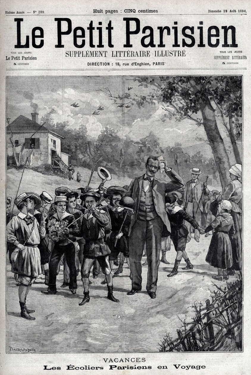 Vacaciones escolares parisinas en un viaje al campo. Grabado en “Le Parisien” de Unknown artist