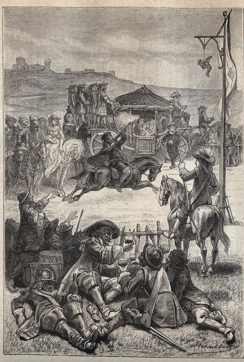 Tiro al loro - Ilustración del siglo XIX para la novela histórica “Los puritanos de Escocia” (Old Mortality) de Walter Scott (1771-1832) de Unknown artist