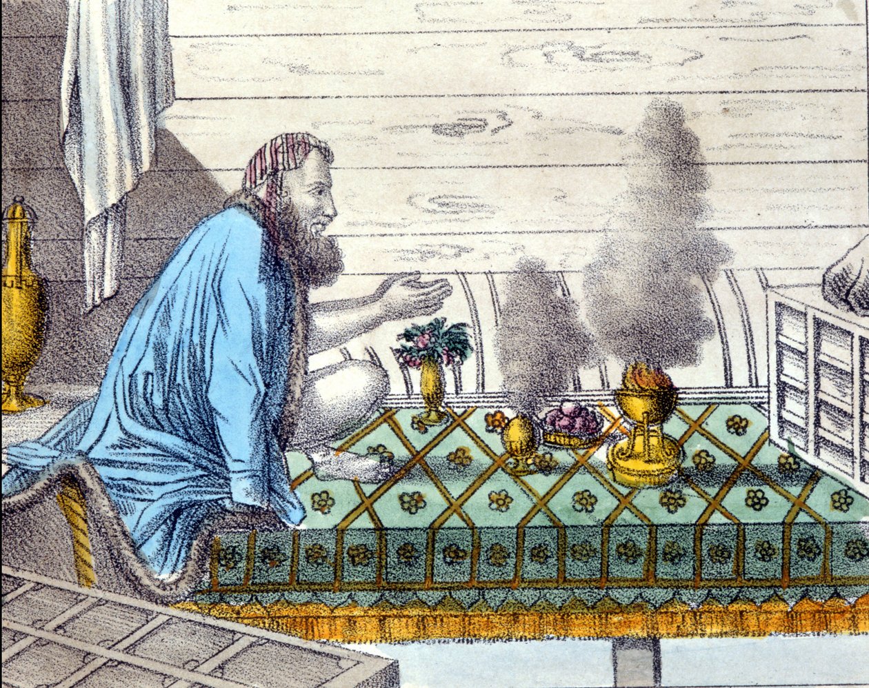 Parsis (descendientes de los zoroastrianos de Persia que emigraron a la India desde el siglo VIII) en adoración del fuego. de Unknown artist