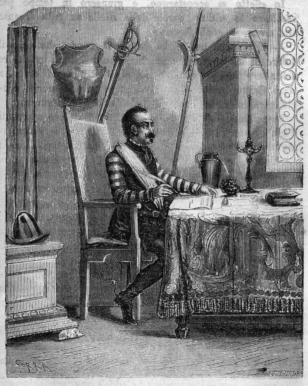 Pascal Paoli (1725-1807), patriota corso en su estudio. En "Pasquale Paoli ossia la rotta di Pontenuovo" por F.D. Guerrazzi. 1872. de Unknown artist