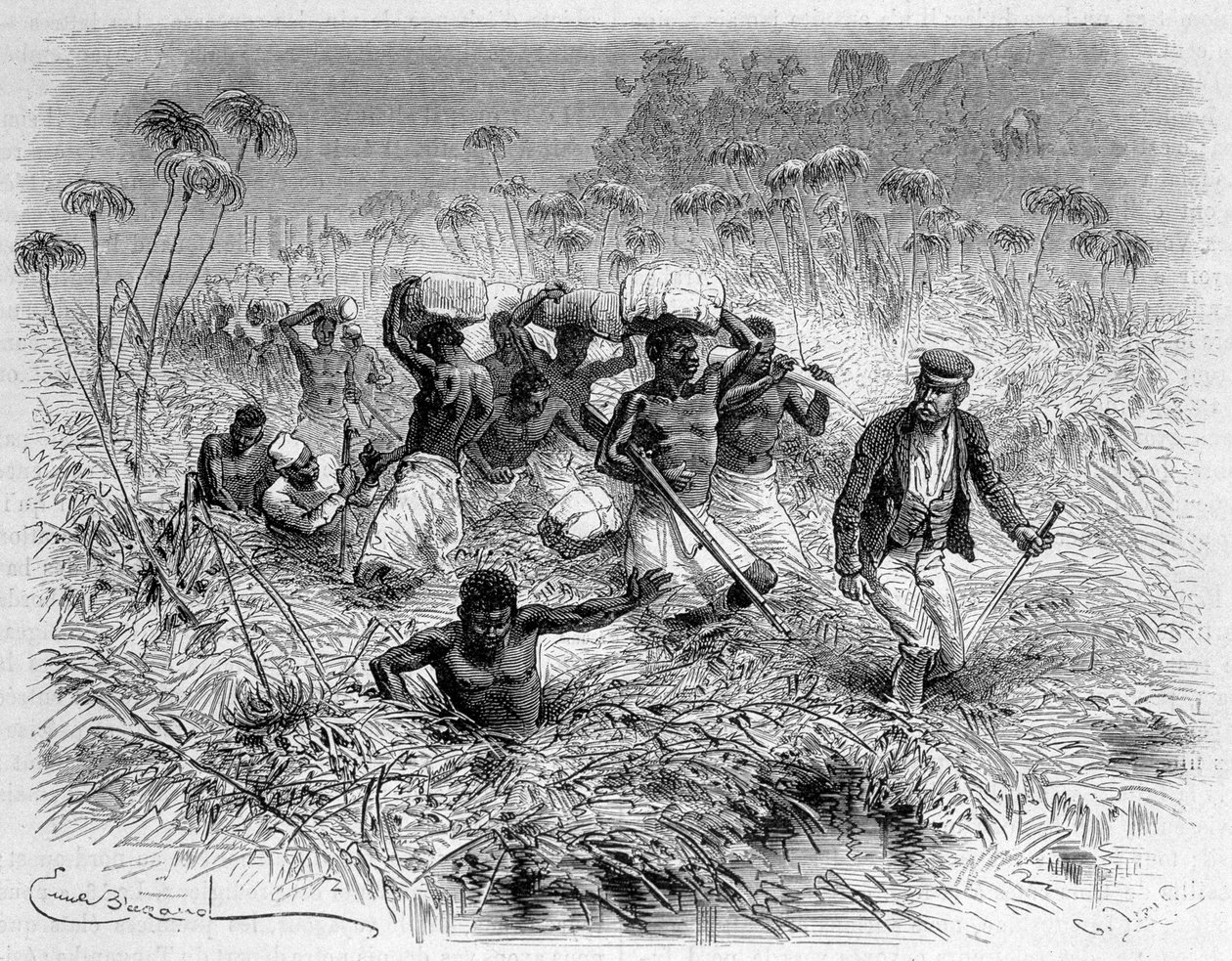 Paso del Chisera por Livingstone y sus porteadores - "El último viaje de Livingstone 1866-1873" en "Alrededor del Mundo", 2º semestre 1875 de Unknown artist