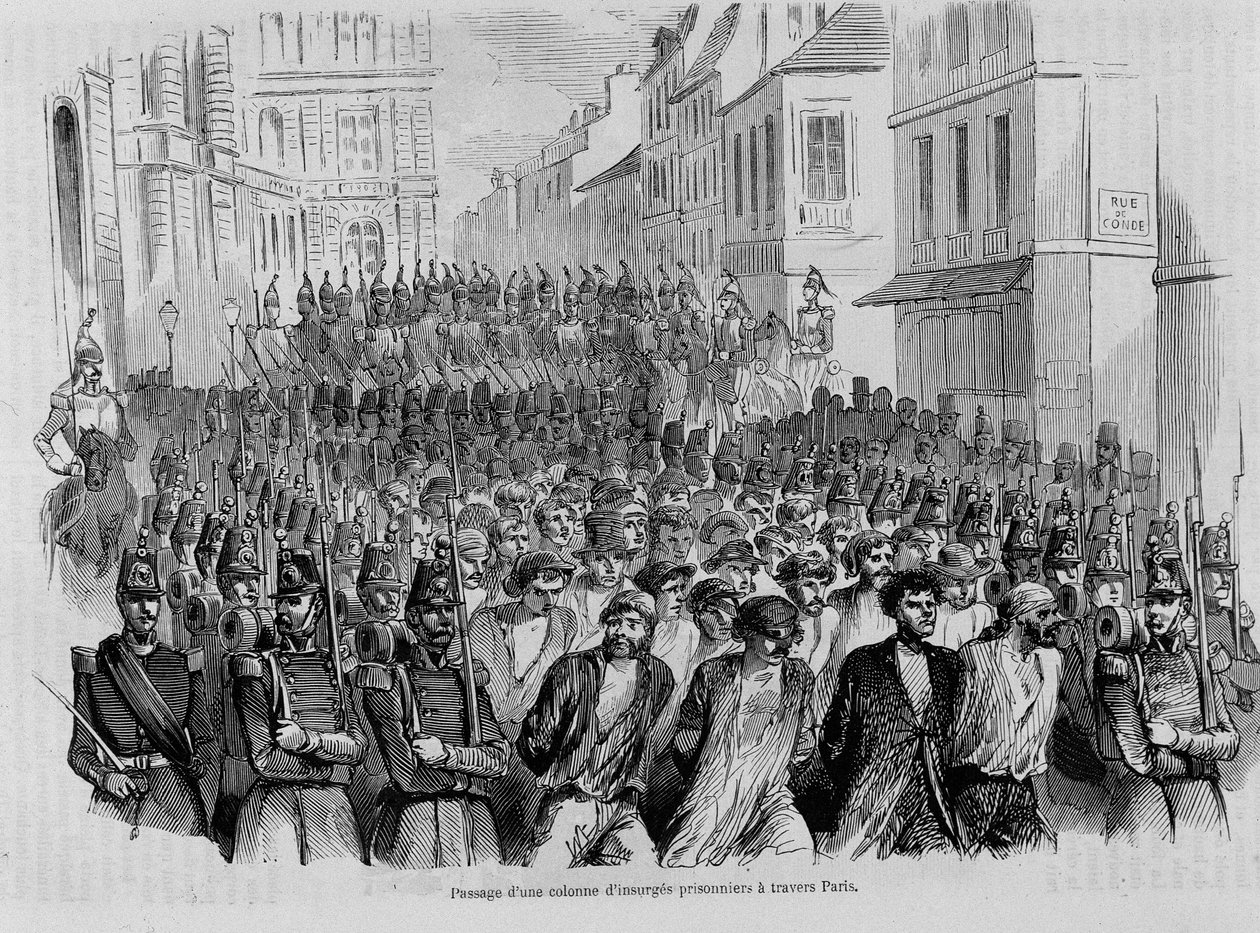 Paso de una columna de prisioneros insurgentes por París, revolución de 1848 de Unknown artist