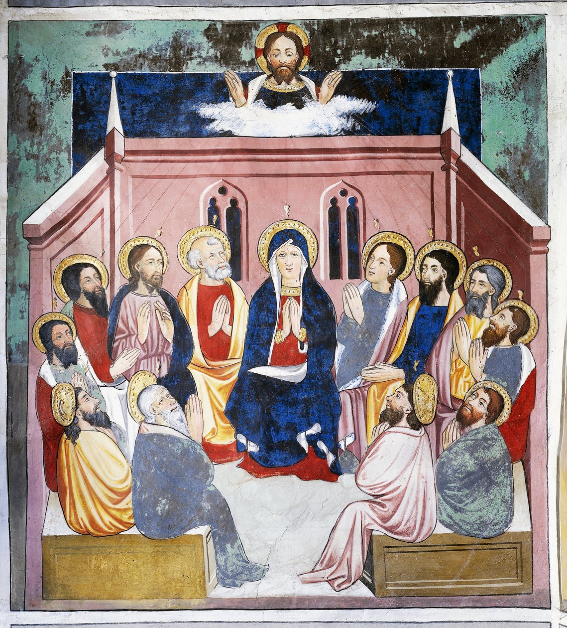 Pentecostés, Vida de Cristo (siglo XV), frescos, Capilla de San Sebastián, Villard-de-Lans, Ródano-Alpes, Francia de Unknown artist