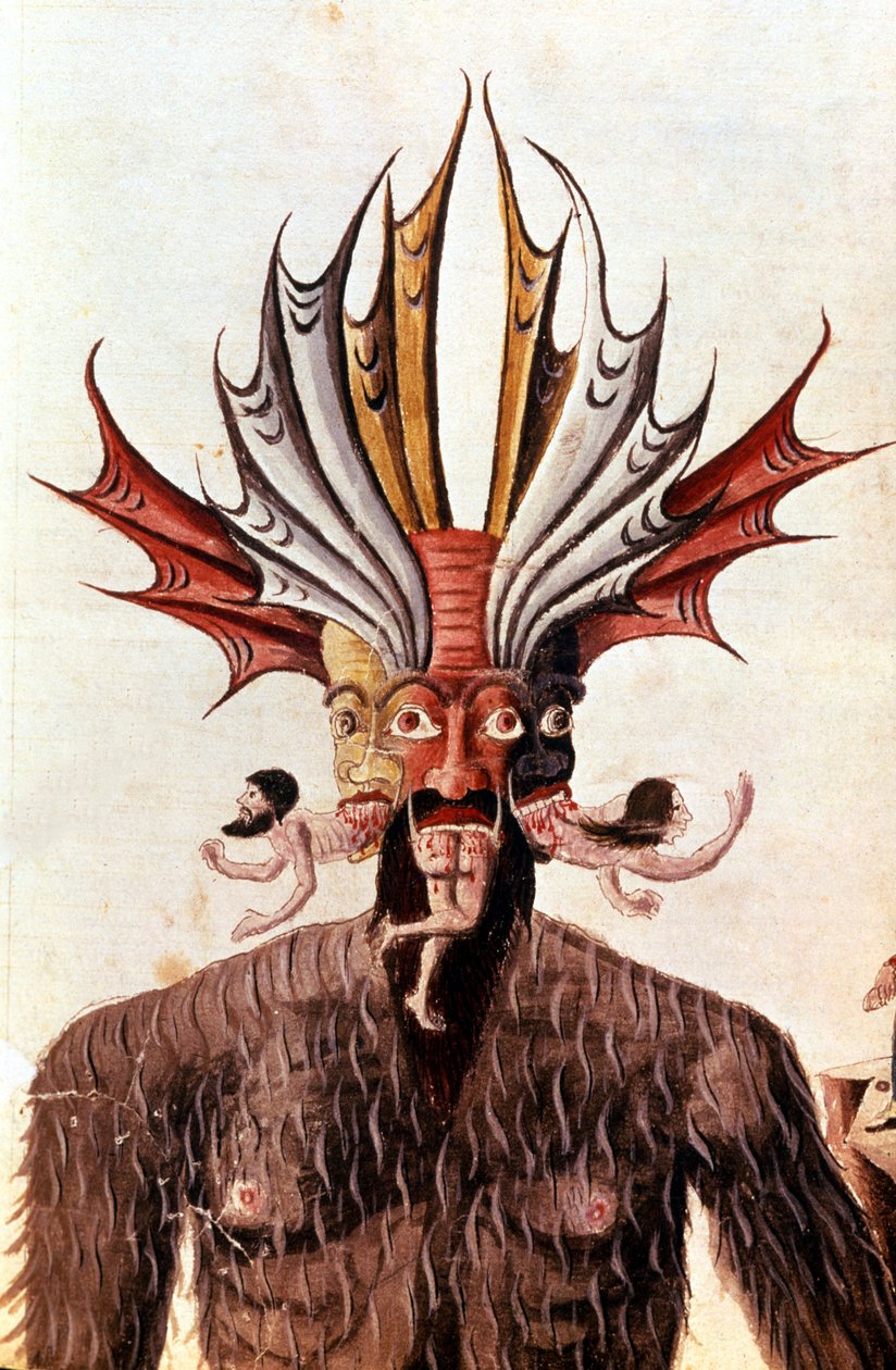 Representación de Lucifer (diablo) en la “Divina Comedia” de Dante. Manuscrito del siglo XIV. Biblioteca Trivulziana, Milán. de Unknown artist