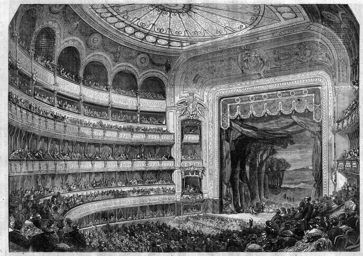 Representación de una ópera: 2º acto de "Don Quijote" de Henri Boulanger, por Miguel de Cervantes en el Teatro-Lyrique de París - Grabado en "Le Journal Illustré" de Unknown artist