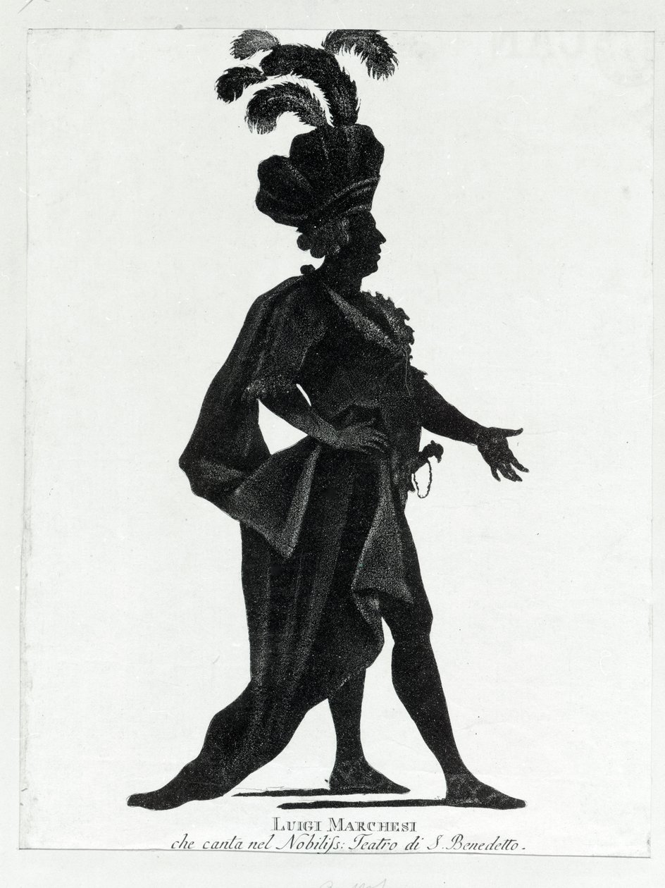 Actuación del castrato italiano Luigi Marchesi (1754 - 1829) también conocido como Marchesini cantando en el teatro de San Benedetto. de Unknown artist