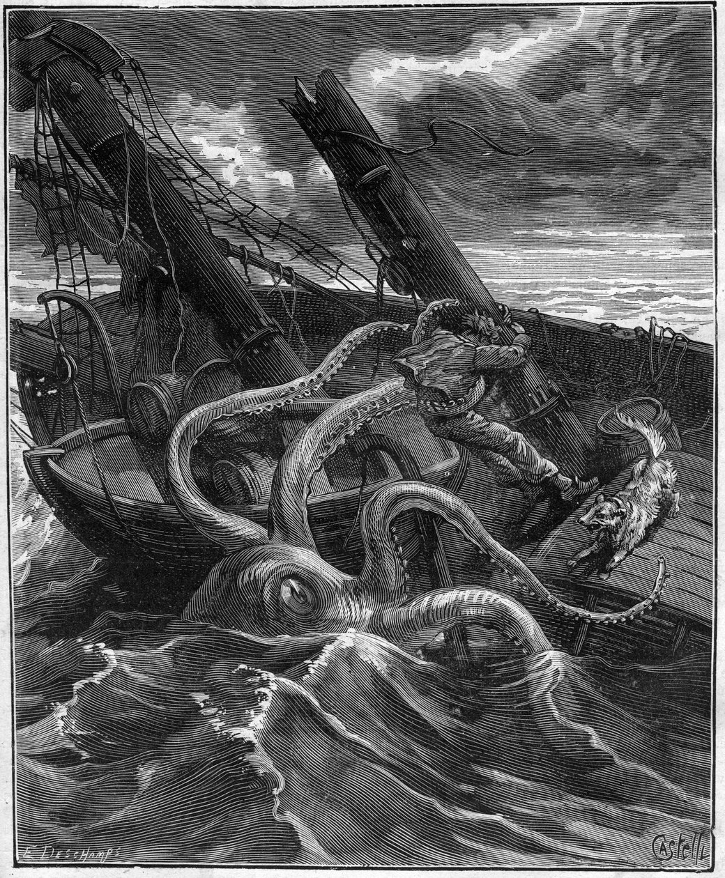 Aventuras peligrosas de Narciso Nicaise en el Congo - por Armand Dubarry 1836-1910 - tenía frente a él un formidable monstruo marino (Pulpo gigante) - grabado en Journal des voyage de 1881 de Unknown artist