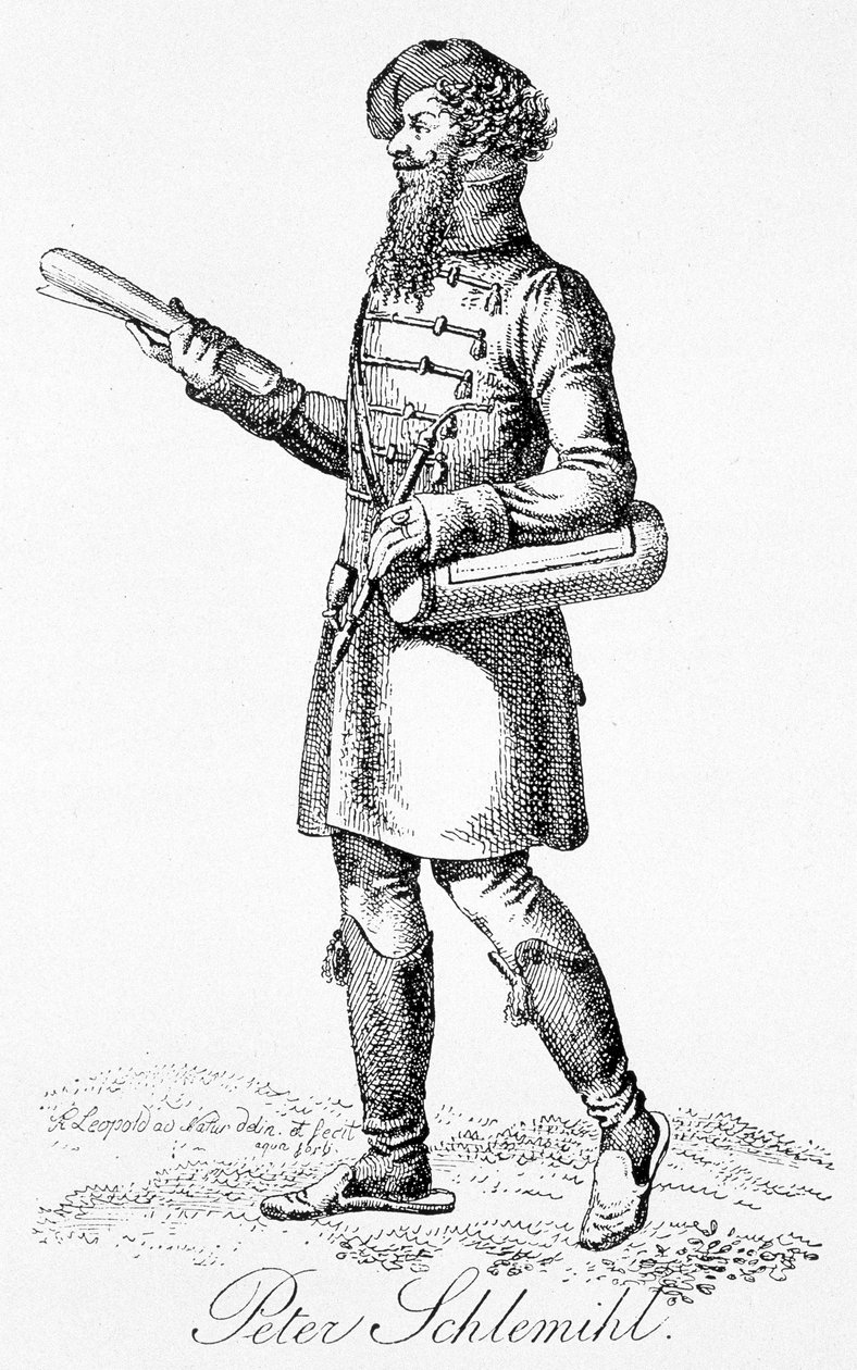 Peter Schlemihl, personaje principal de “La maravillosa historia de Pierre Schlemihl” de Aldebert Von Chamisso - grabado de Unknown artist