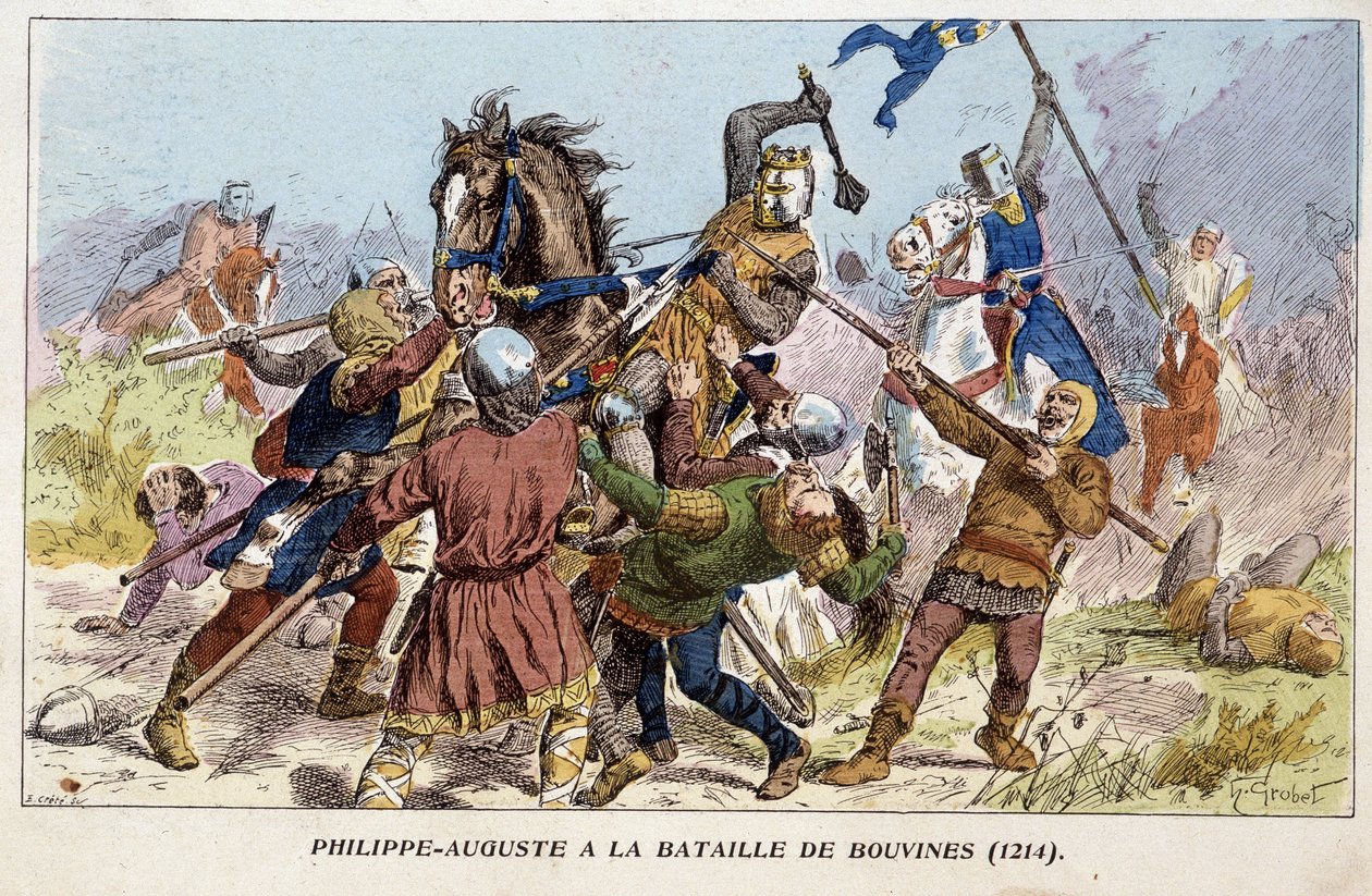 Felipe Augusto en la Batalla de Bouvines (1214) de Unknown artist