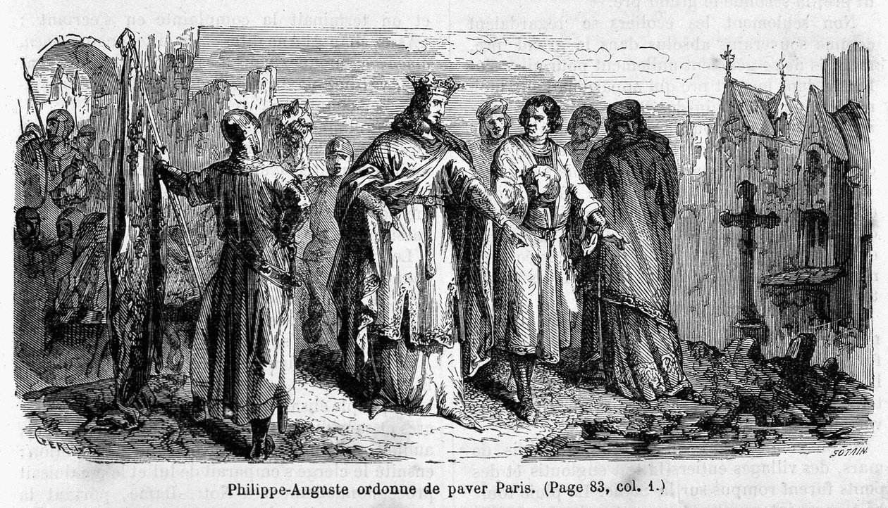 Felipe Augusto ordena pavimentar París en el siglo XII - grabado de Unknown artist