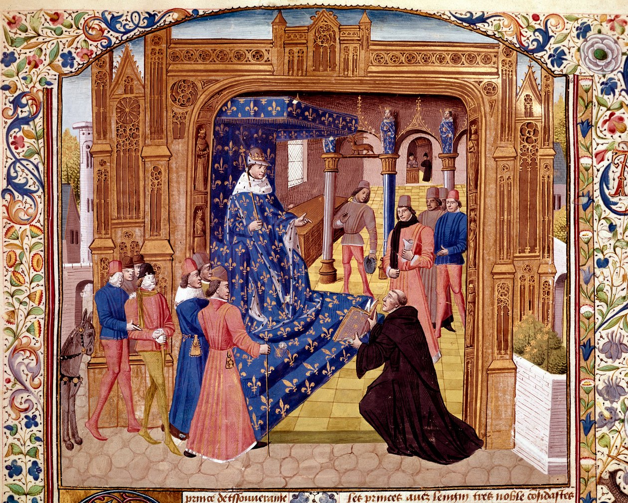 Pierre de Bressuire ofrece su libro a Juan II el Bueno en la isla de la Cité en París de Unknown artist