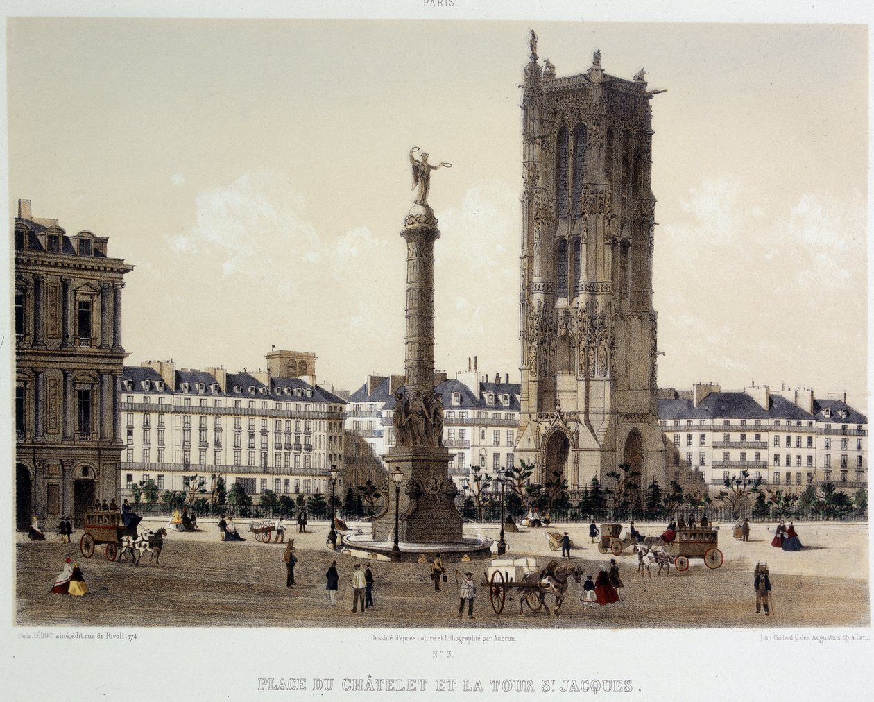 Place du Chatelet y la Torre Saint-Jacques de Unknown artist