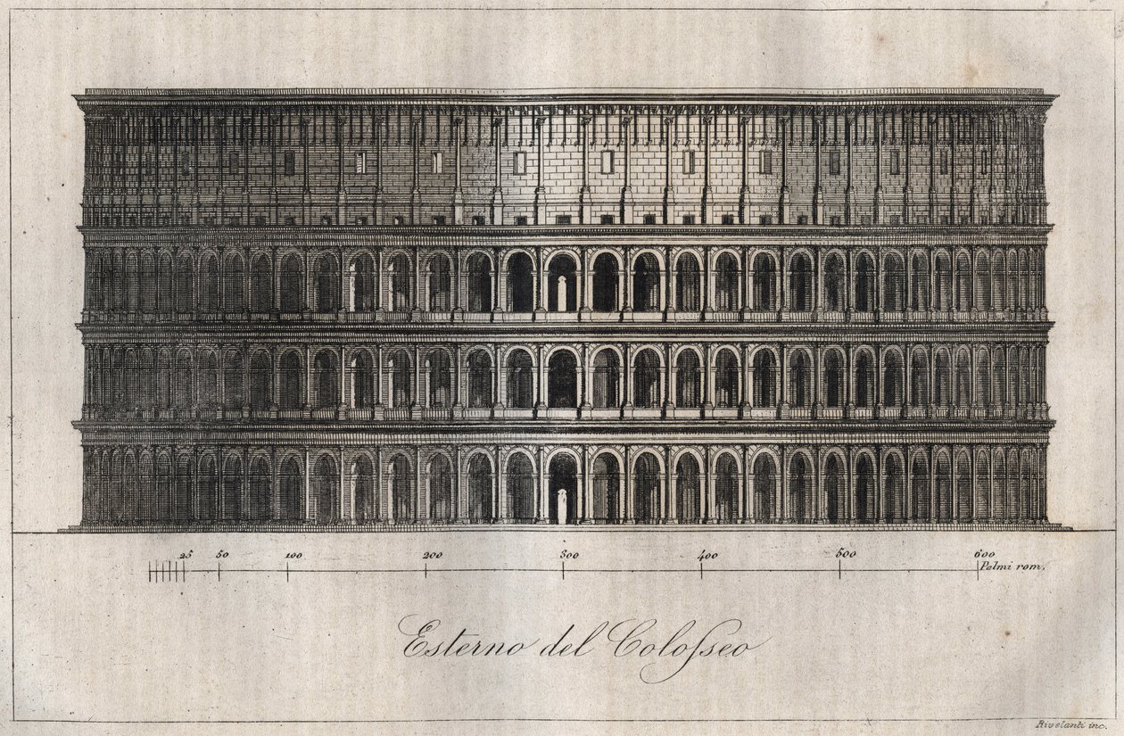 Plan Exterieur du Colisee - Exterior del Coliseo en Roma - grabado de “Usi e Costumi di Tutti i Popoli dell