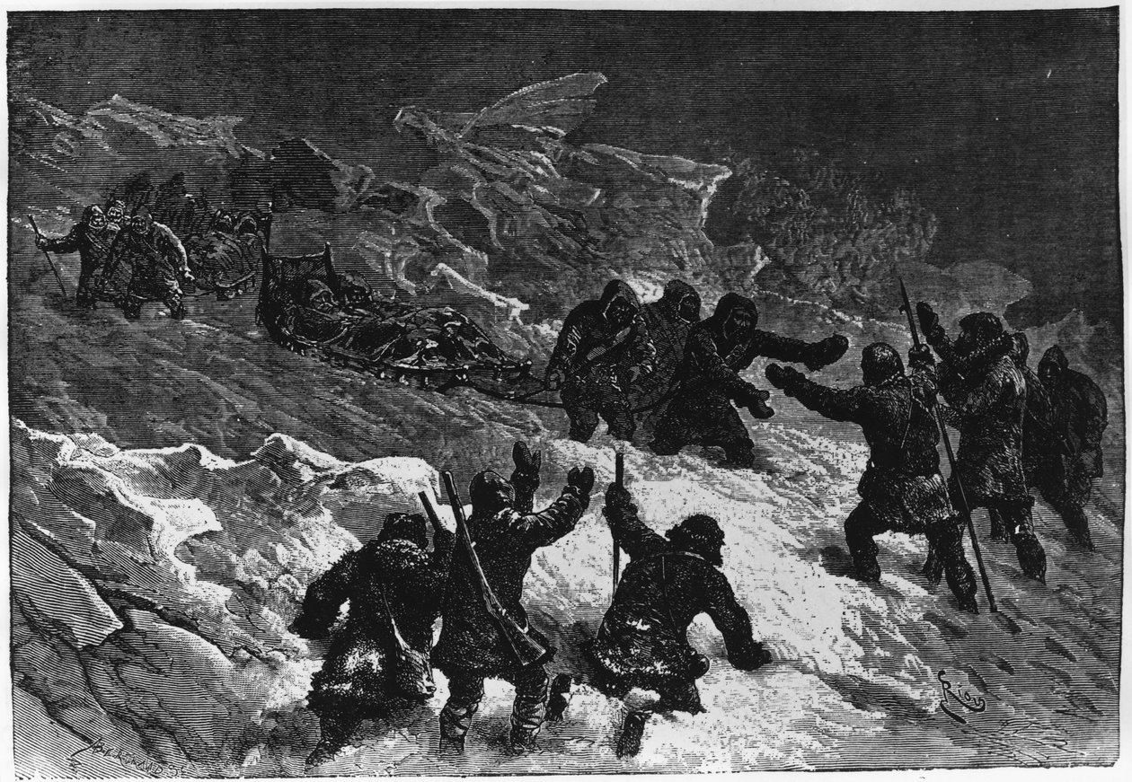 Polo norte: encuentro de los trineos de Markham - Nares Georges S., Un viaje al mar polar, París: Hachette de Unknown artist