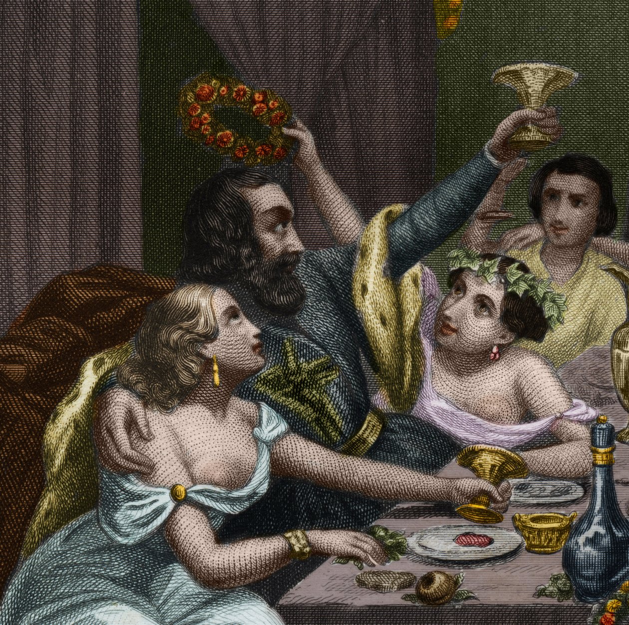 Papa Alejandro VI (1431-1503) (Alessandro, Rodrigo Borgia) Rodrigo Borgia celebra el matrimonio de su hija Lucrecia Borgia con 50 cortesanas en el Vaticano. Grabado de 1842 en “Histoire des popes: crimes, murders, poisonings, parrici de Unknown artist