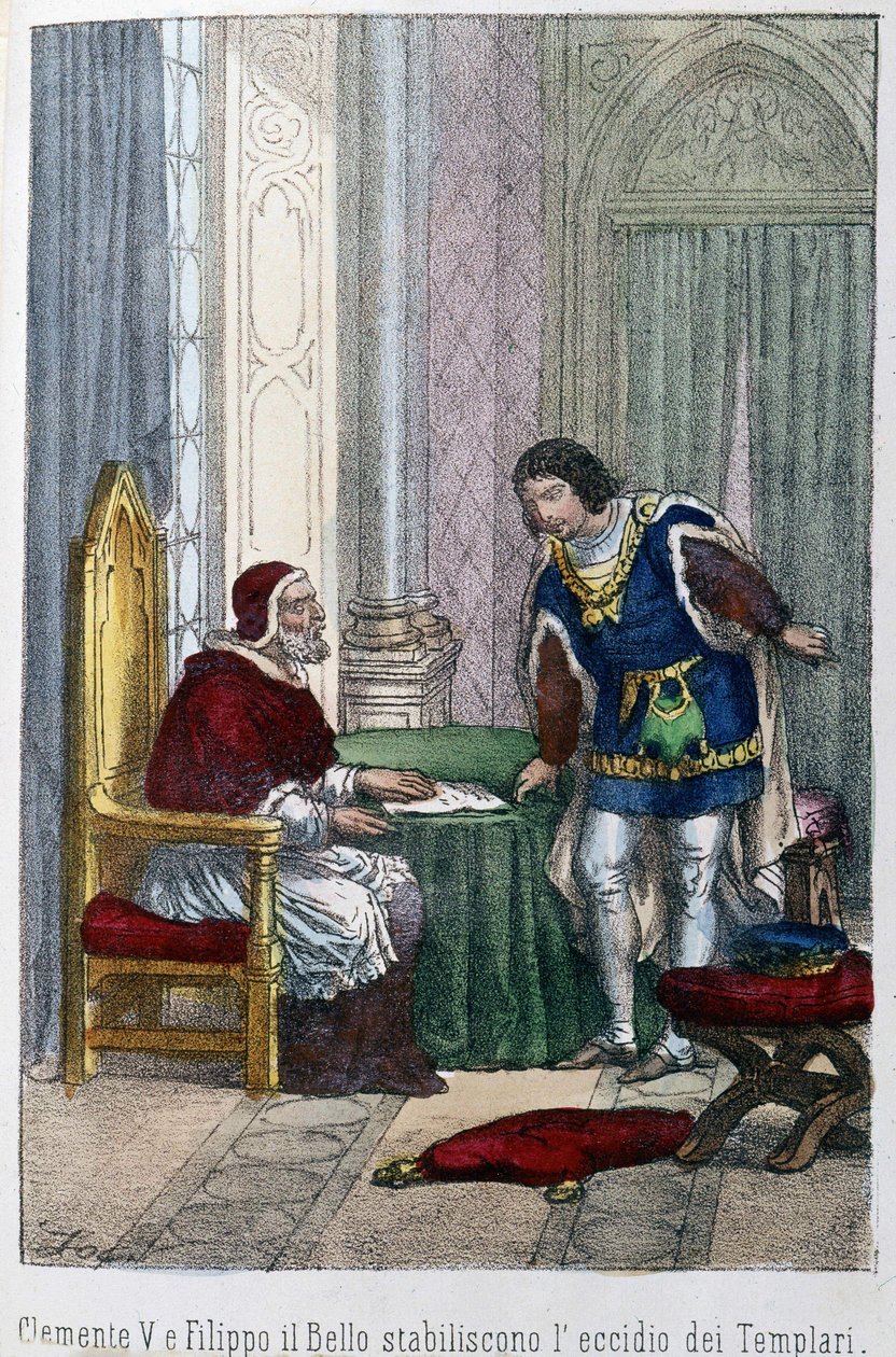 El Papa Clemente V y Felipe IV el Hermoso, Rey de Francia, decidieron eliminar a los Templarios de Unknown artist
