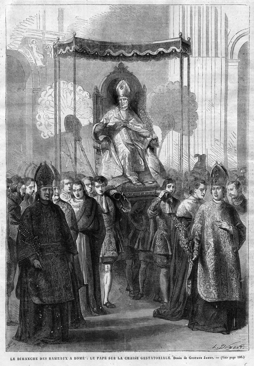 El Papa Pío IX (1835-1914) en la silla gestatoria - Domingo de Ramos en Roma: el Papa Pío IX en la silla gestatoria - dibujo de Gustave Janet - El Diario Ilustrado de 1868. de Unknown artist