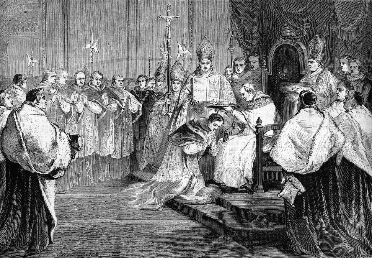 El Papa Pío IX entregando el sombrero de cardenal al Príncipe Lucien Bonaparte en 1868 de Unknown artist