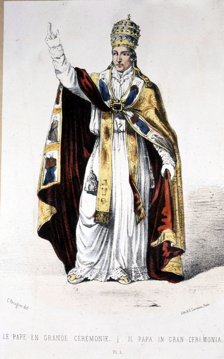 El Papa Pío IX en un gran vestido ceremonial - grabado de Unknown artist