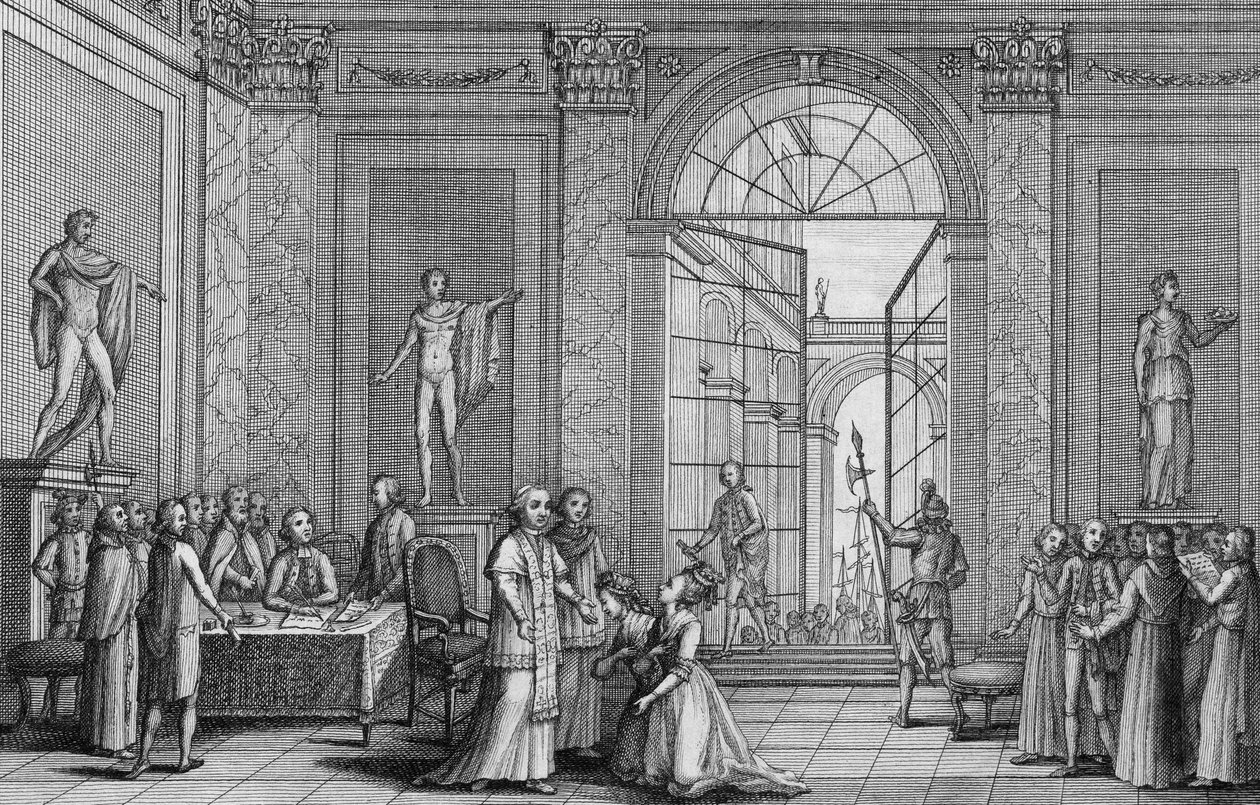 El Papa Pío VI recibe a dos hijas de Luis XV (Madame Marie Adelaide y Madame Marie Therese Victoire de France) (1733-1799) en 1791 - grabado de Unknown artist