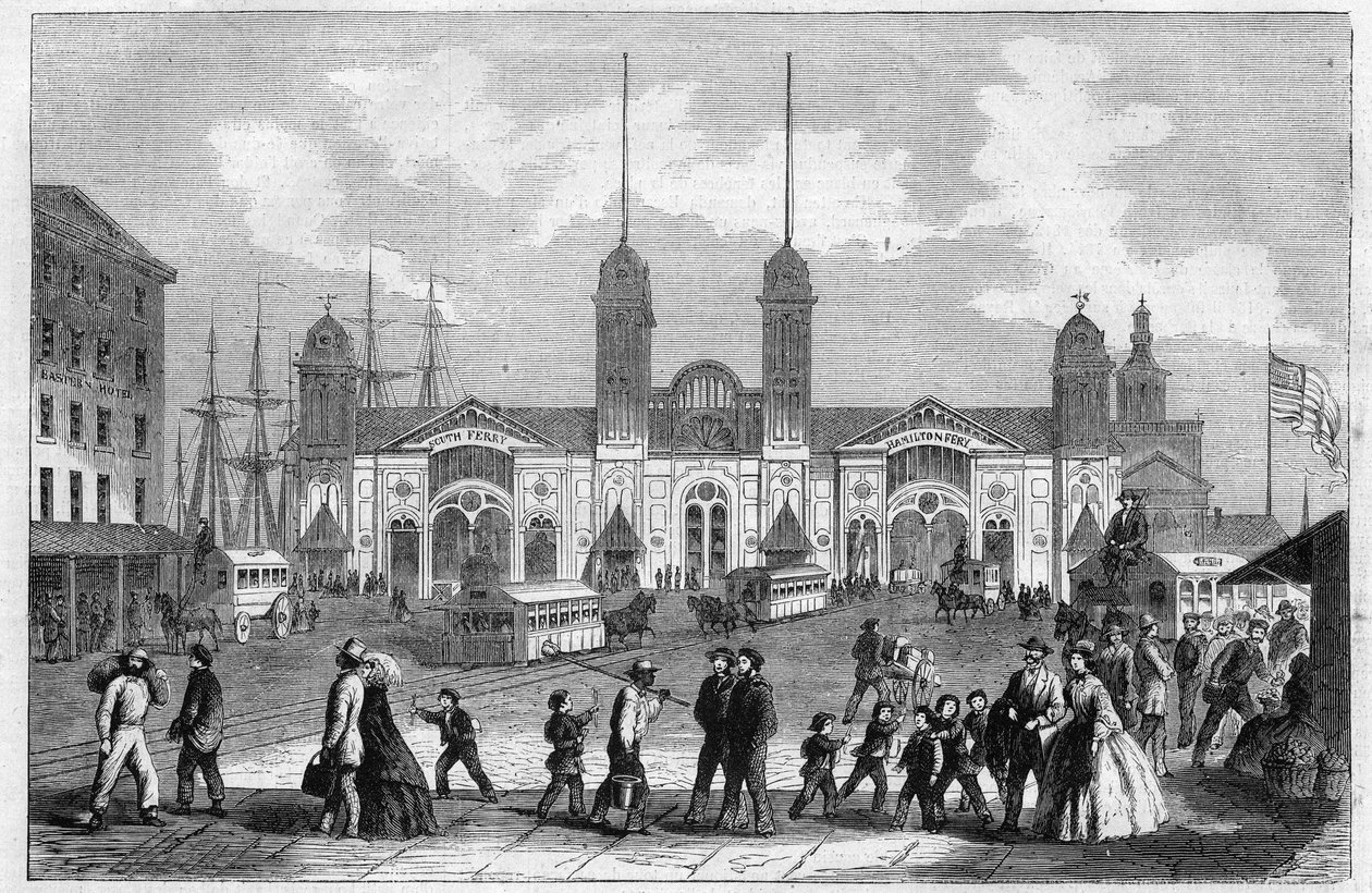 Puerto de Nueva York (New York), Estados Unidos. Grabado en "The Illustrous Universe" de Unknown artist