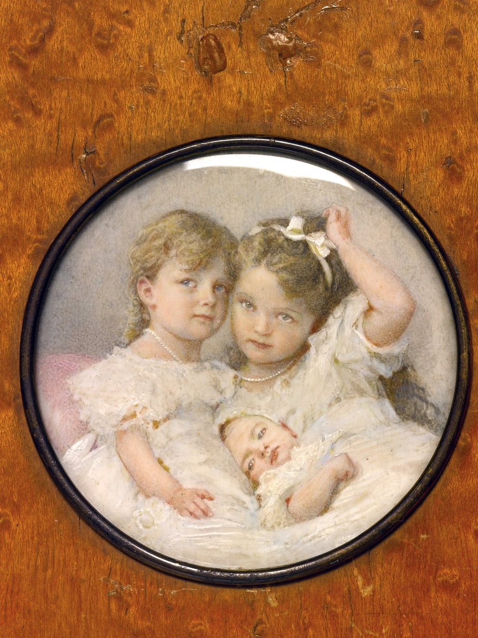 Retrato en miniatura de las grandes duquesas Olga (1895-1918), Tatiana (1897-1918) y María (1899-1918) de Rusia, hacia 1900 (miniatura) de Unknown Artist