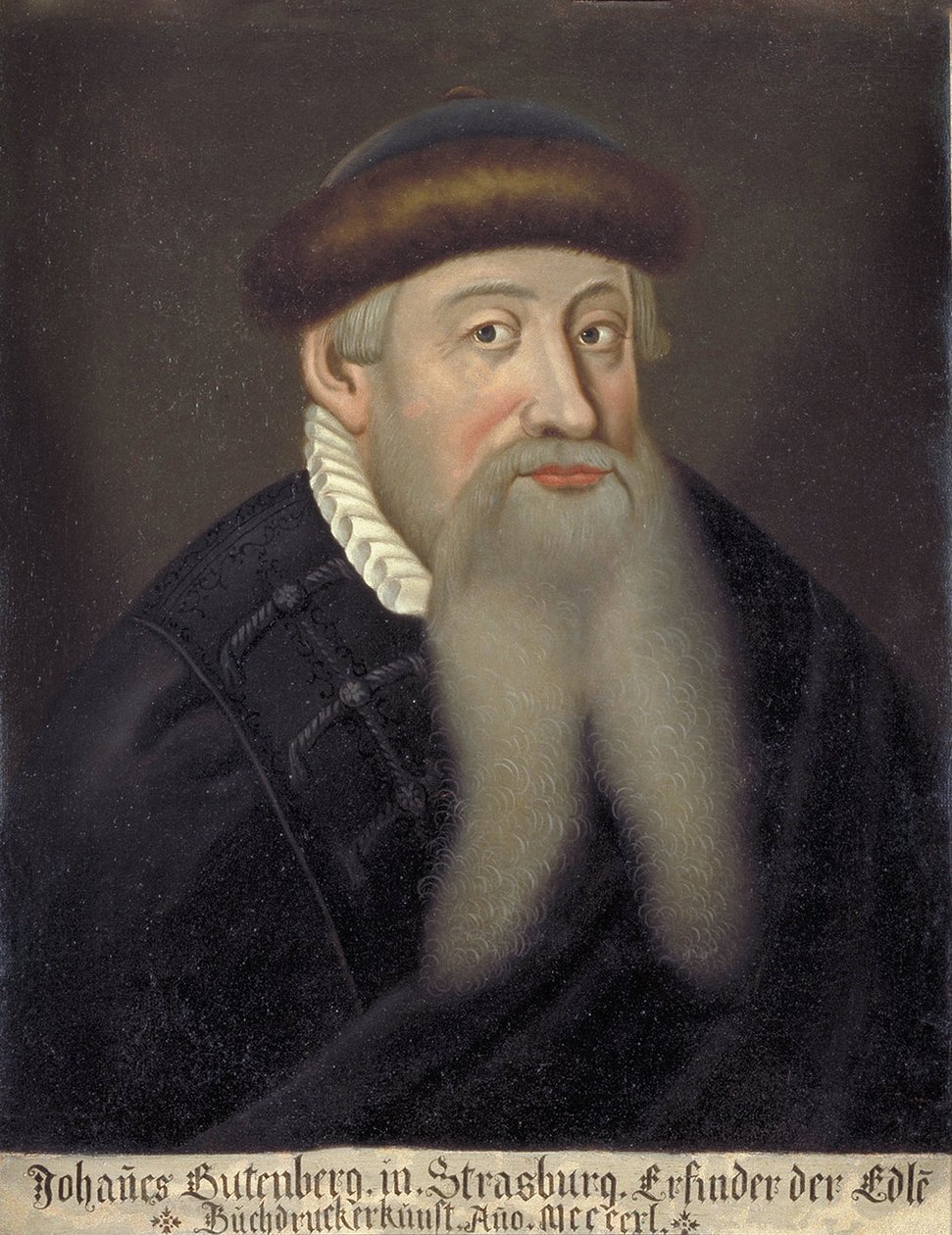Retrato de Johannes Gensfleisch dit Gutenberg (1394 / 99-1468), impresor alemán (Retrato de Johannes Gutenberg) - pintura anónima del siglo XVII - Biblioteca de la Universidad de Keio de Unknown artist