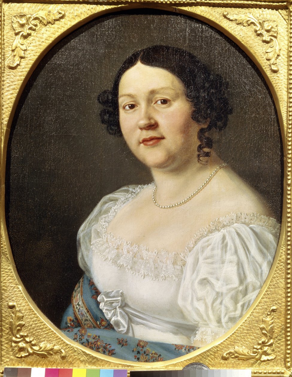 Retrato de la cantante de ópera Sophia Vasilyevna Samoylova (Samoylova Chernikova) (1860-1936) (Retrato de la cantante de ópera Sophia Vasilyevna Samoylova). Pintura anónima, óleo sobre lienzo, finales del siglo XIX. Arte ruso, romanticismo. Museo Estatal  de Unknown artist