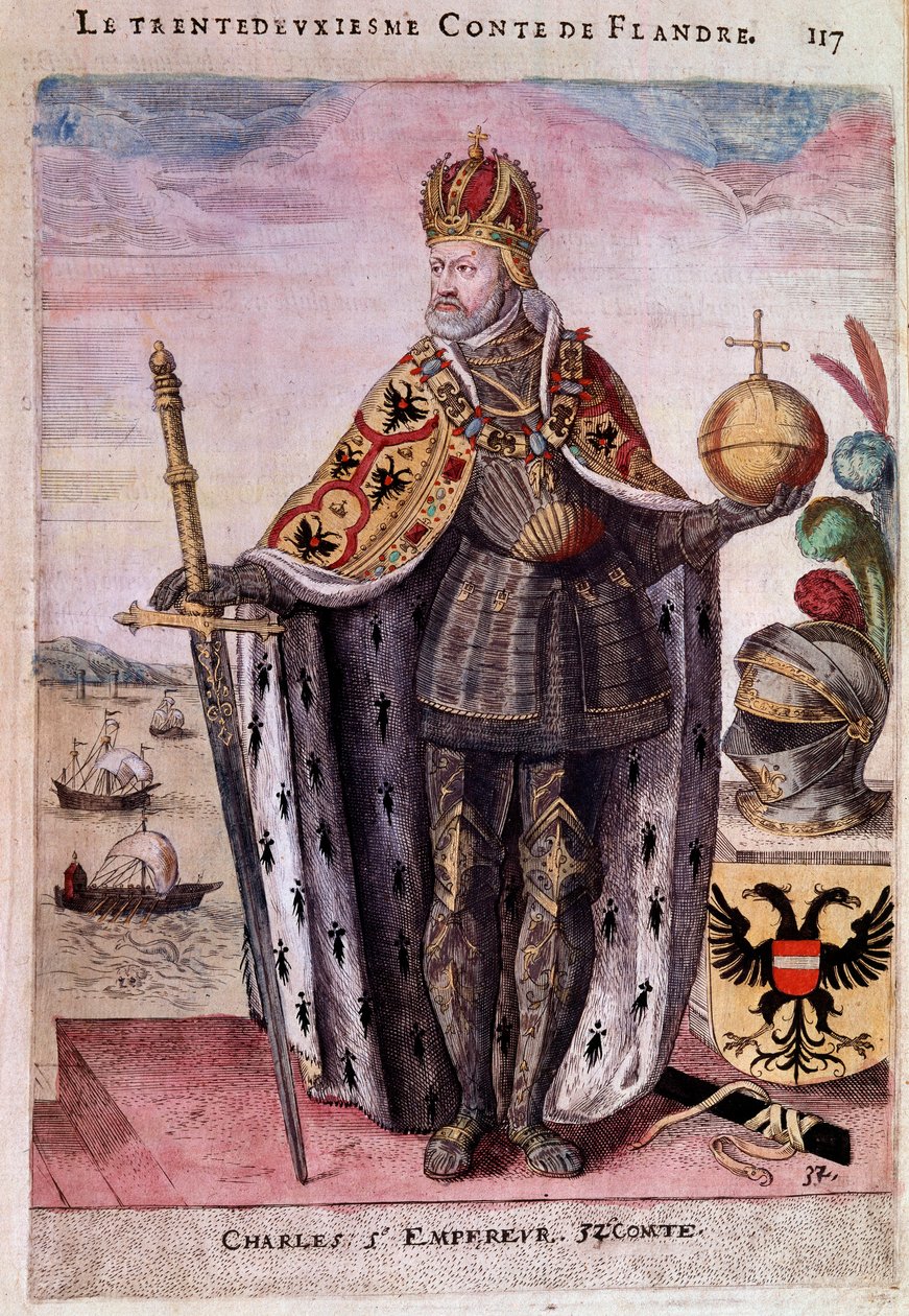 Retrato de cuerpo entero de Carlos V (1500-1558) en el trigésimo segundo conde de Flandes de Unknown artist