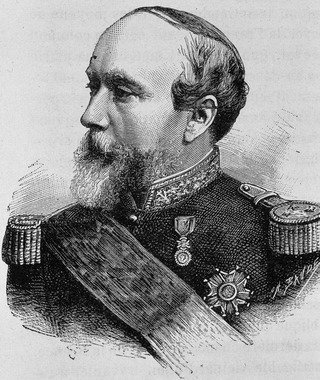 Retrato del Almirante Pothuau (1815-1882). Grabado de finales del siglo XIX en “Histoire de France” de H. Martin de Unknown artist