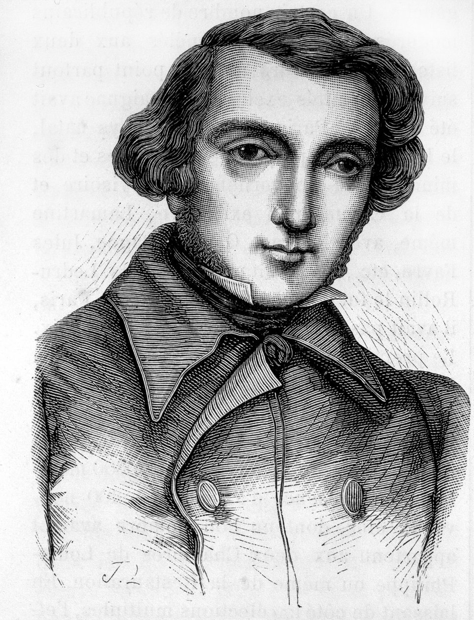 Retrato de Alexis de Tocqueville (1805 - 1859), historiador y político francés. Grabado del siglo XIX de Unknown artist