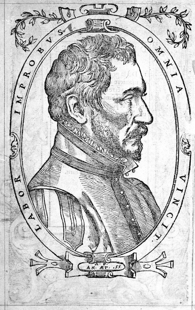 Retrato de Ambroise Paré, médico y cirujano francés (1509-1590) Grabado del siglo XVI de Unknown artist
