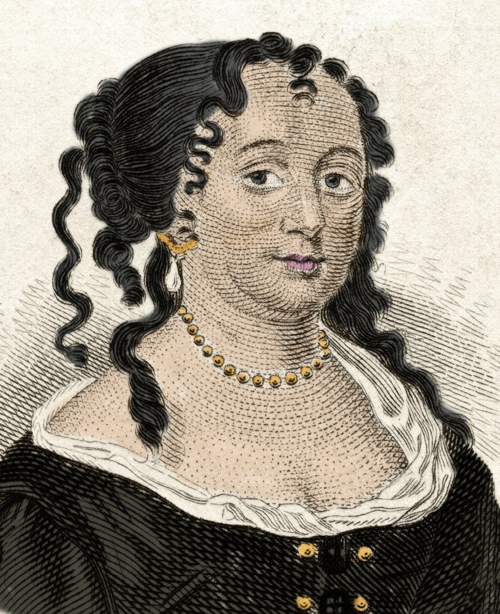 Retrato de Anne Hyde (1637-1671), Duquesa de York y primera esposa de Jacobo II de Inglaterra. Grabado del siglo XIX de Unknown artist
