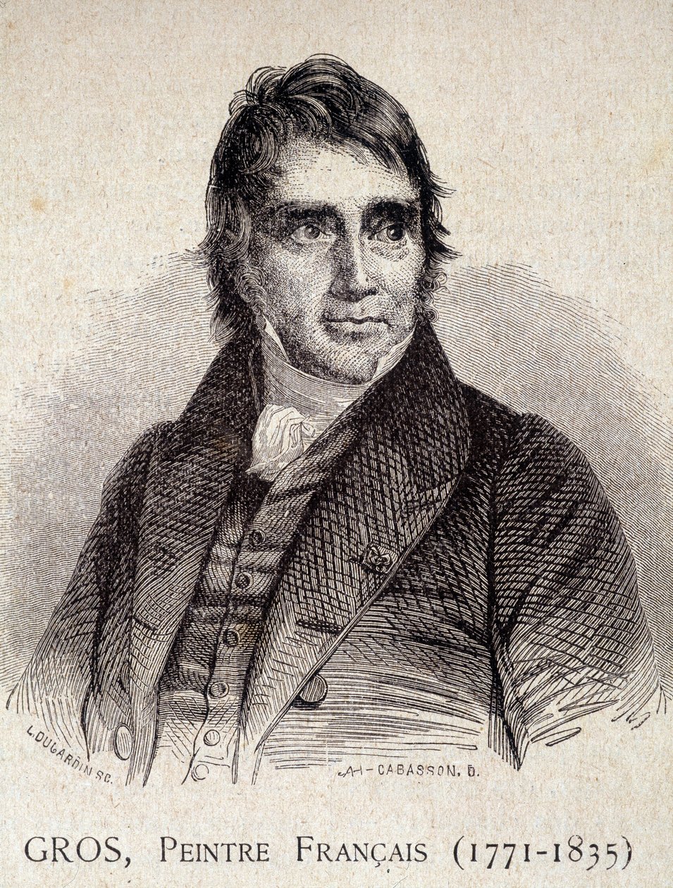 Retrato de Antoine Jean Gros, pintor francés (1771-1835) - en "Les Contemporains", s.f. finales del siglo XIX (grabado) de Unknown artist