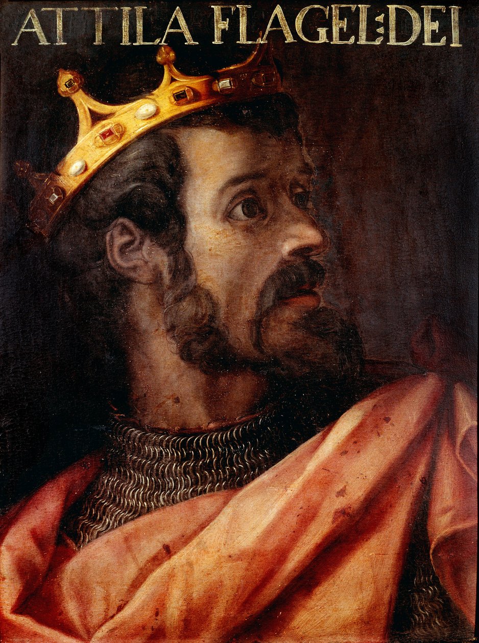 Retrato de Atila (395-453) Rey de los Hunos. Pintura anónima del siglo XVII de la "Raccolta Gioviana" Florencia, Galería de los Uffizi de Unknown artist