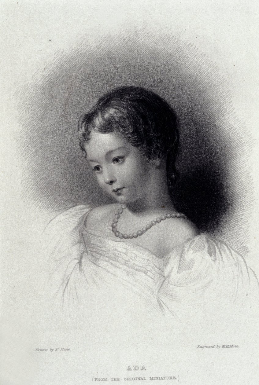 Retrato de Augusta Ada Byron (1815-1852) quien se convirtió en Anna Lovelace, hija del poeta George Gordon Byron. Grabado del siglo XIX. de Unknown artist