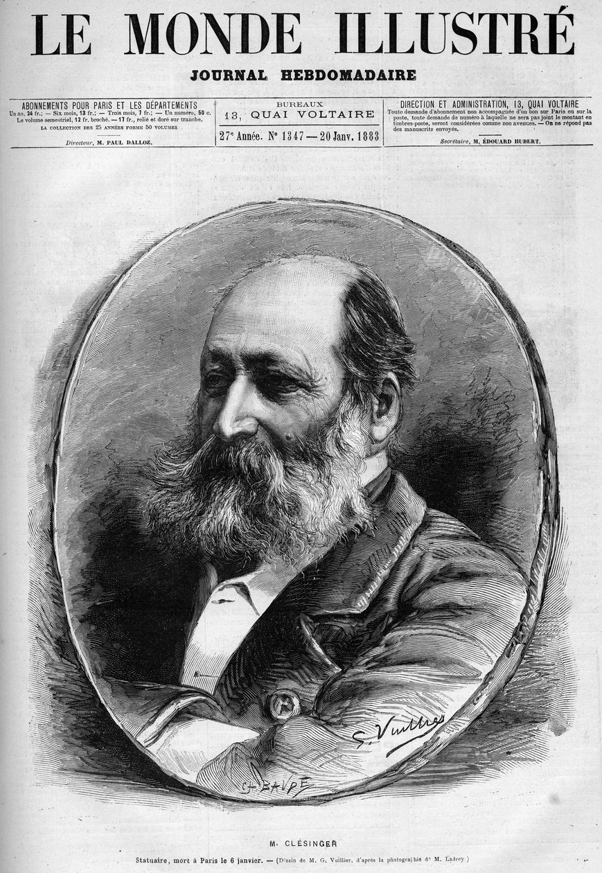 Retrato de Auguste Clésinger (1814-1883), escultor y pintor francés. Grabado en "Le Monde illustré" 1883. Colección privada. de Unknown artist