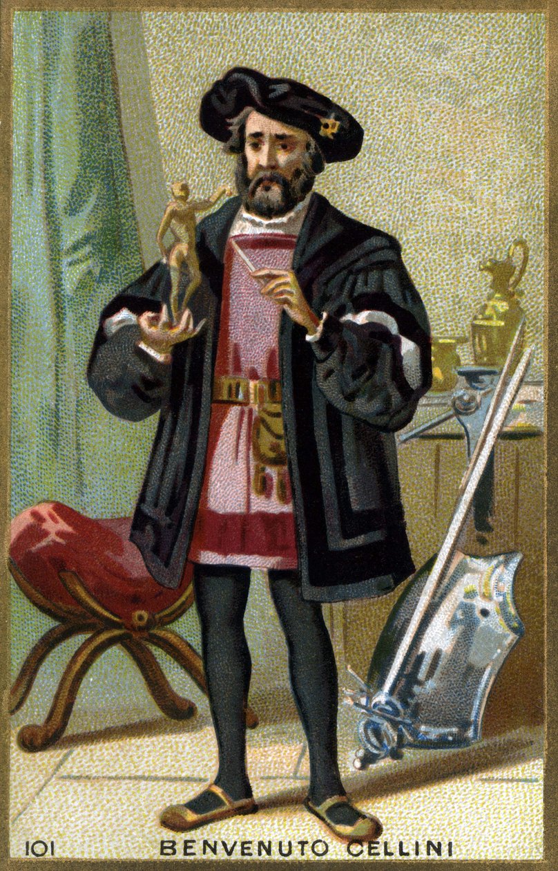 Retrato de Benvenuto Cellini (1500-1571), orfebre y escultor italiano. Cromolitografía del siglo XIX. de Unknown artist